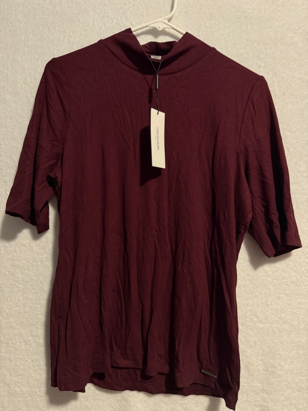 Calvin Klein Ribbed Mock Neck Top - Deep Burgundy